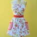 apron Cottage Chic pretty floral red Womens Retro full APRON with pockets vintage style flirty gift aprons