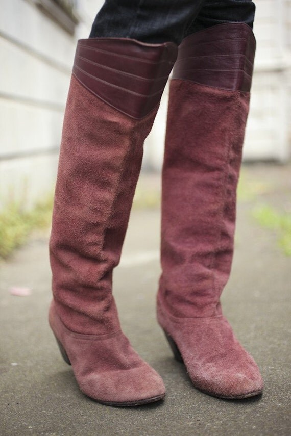 mauve thigh high boots