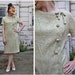 Vintage 60s Mod Shift Dress in Burlap Linen with Asymmetric Buttons and Bow by Stacy Ames- sz M/L