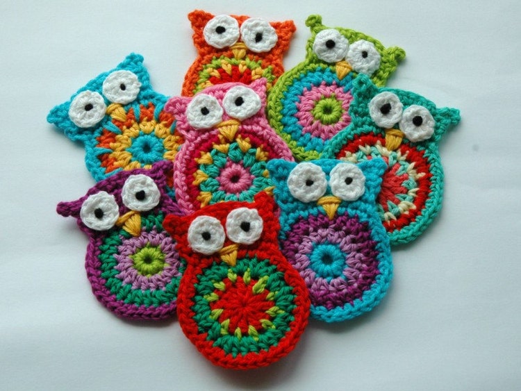 Crochet Owl Applique large size. Price for one owl. by AnnieDesign