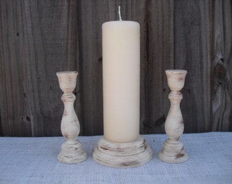 Shabby Chic Wood Wedding Unity Candle Holder Set - You Pick Color - Item 1308