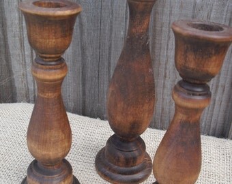 Set of 3 Wooden Candle Holders - Item 1148