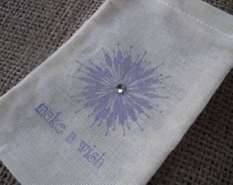 Favor Bags - SET OF 10 3x5 Dandelion Muslin Favor Bags Gift Bags or Candy Bags - Item 1326