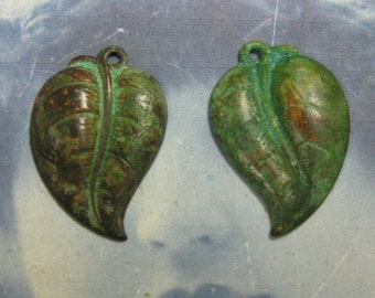 Verdigris Patina Fat Leaf Charms 63VER x4