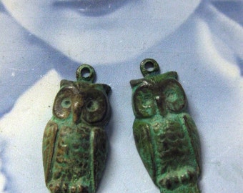 Verdigris Patina Brass Owl Charms 739VER x2