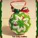 Holiday Quilted Ornament Ball White, Green and Red With Holly Leaves