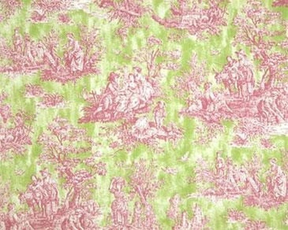 Items Similar To Jamestown Toile Fabric In Pink And Green By The Yard