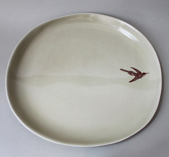 gray serving platter with hummingbird by on Etsy