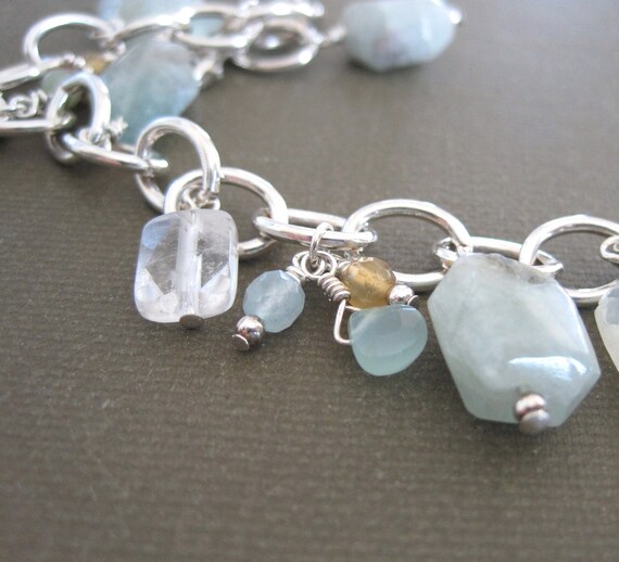 Aquamarine and sterling silver charm bracelet by BrookeJewelry