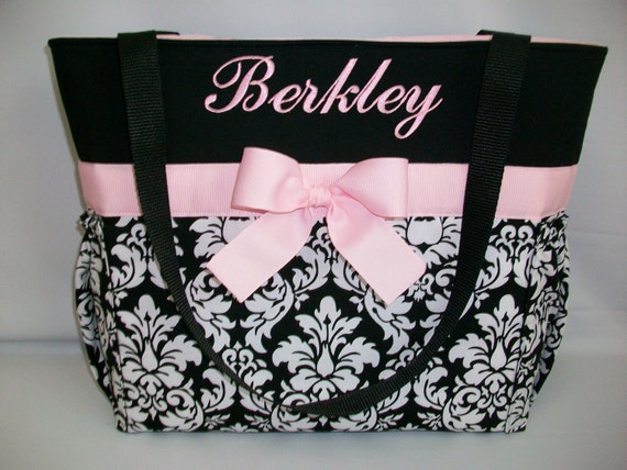 Black DAMASK... Baby PINK Accents ... ZIPPER Closure