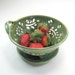 Ceramic Berry Bowl Colander with coaster dish handcarved flowers green