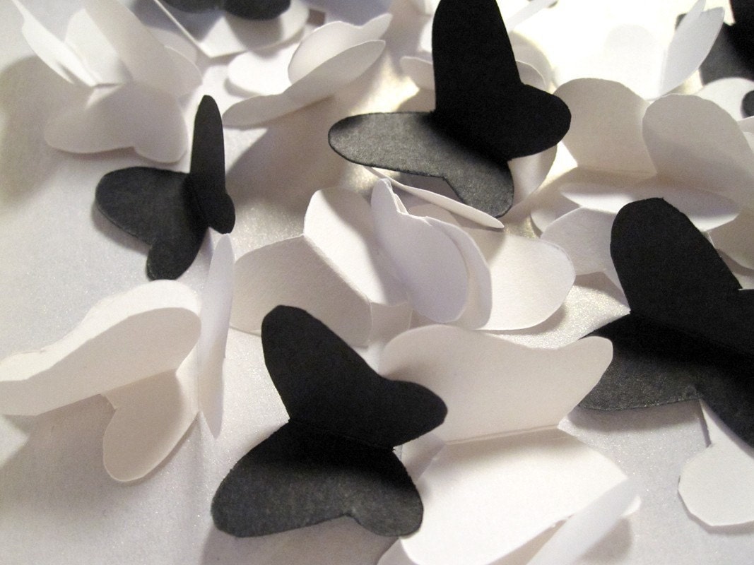 50 Paper Butterfly Cut Outs Cardstock Black and White
