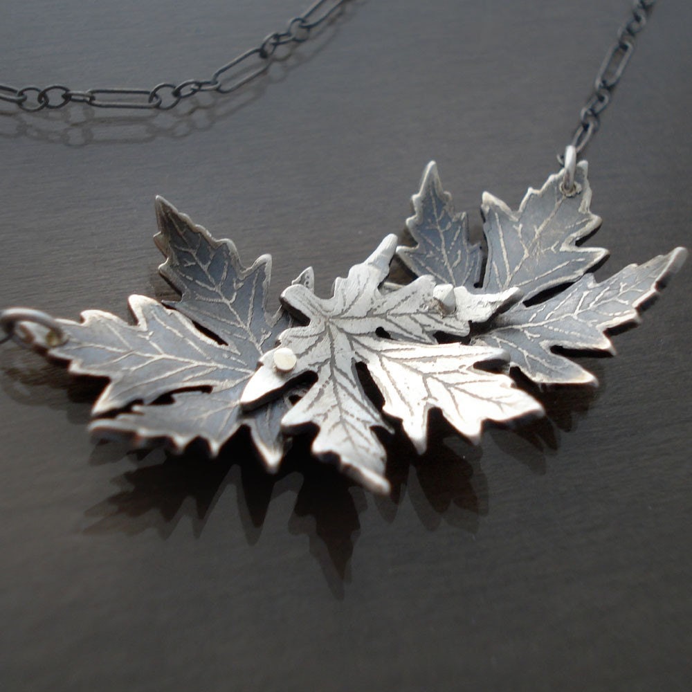 Silver Maple Leaf Necklace Trio Etched Sterling