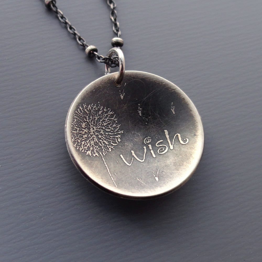 Dandelion Wish Necklace Etched Sterling Silver