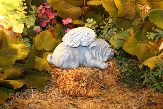 Angel Bulldog Garden Statue Concrete Angel Dog Figurine