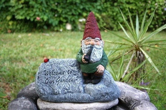 Pipe Smoking Garden Gnome Vintage Style Concrete by PhenomeGNOME