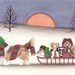 Sheltie (shetland sheepdog) family goes for sled ride / Lynch signed folk art print