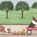 Sheltie (shetland sheepdog) family going for a wagon ride / Lynch signed folk art print