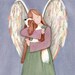 King Charles Cavalier spaniel with angel / Lynch signed folk art print