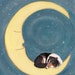 Tri-color shetland sheepdog (sheltie) sleeping on the moon / Lynch signed folk art print