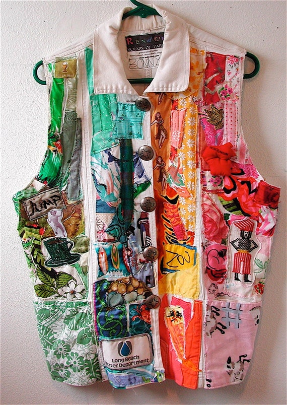 Wearable Collage ART Vest Lots of Colorful Fabrics & Textiles