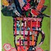 LIME Green Oil Painting / Fabric Collage ART