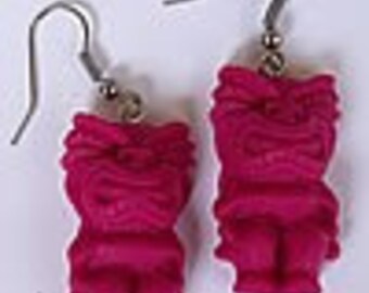 Pink tiki, god ,earrings ,tropical tiki, tiki jewelry, tiki wedding, tropical, ocean, pink, gifts for her