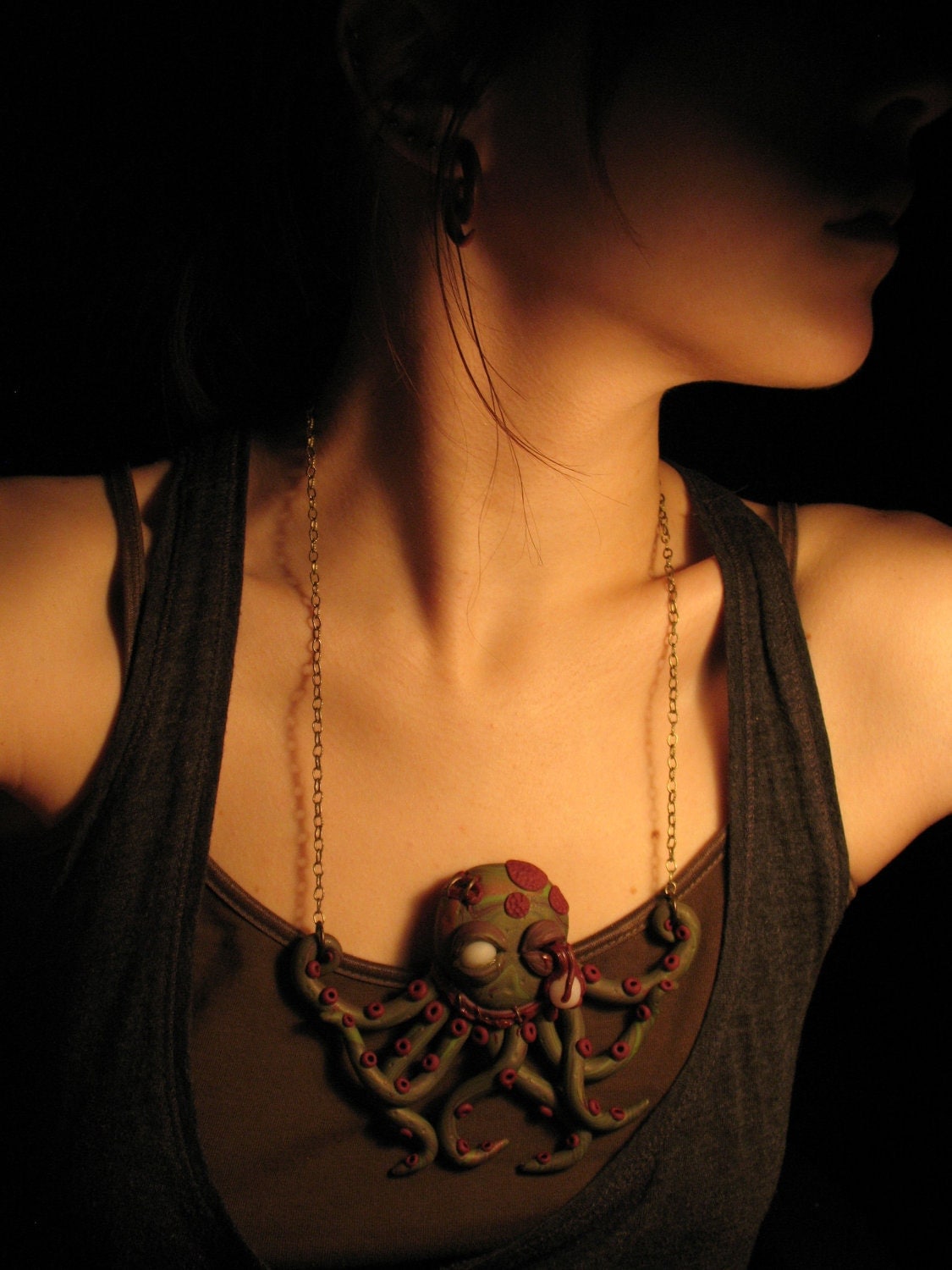 Zombie Octopus Necklace Polymer Clay Horror Jewelry