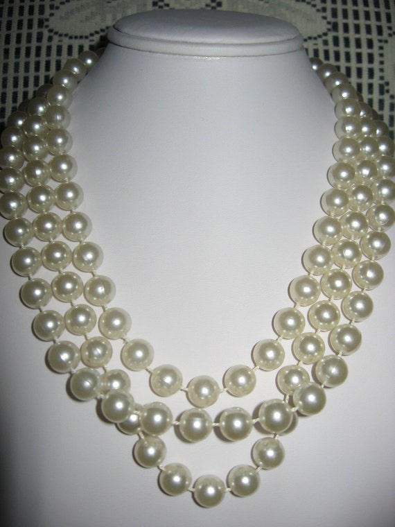 Vintage Faux Pearl Three Strand Necklace by MiMisVintageBaubles