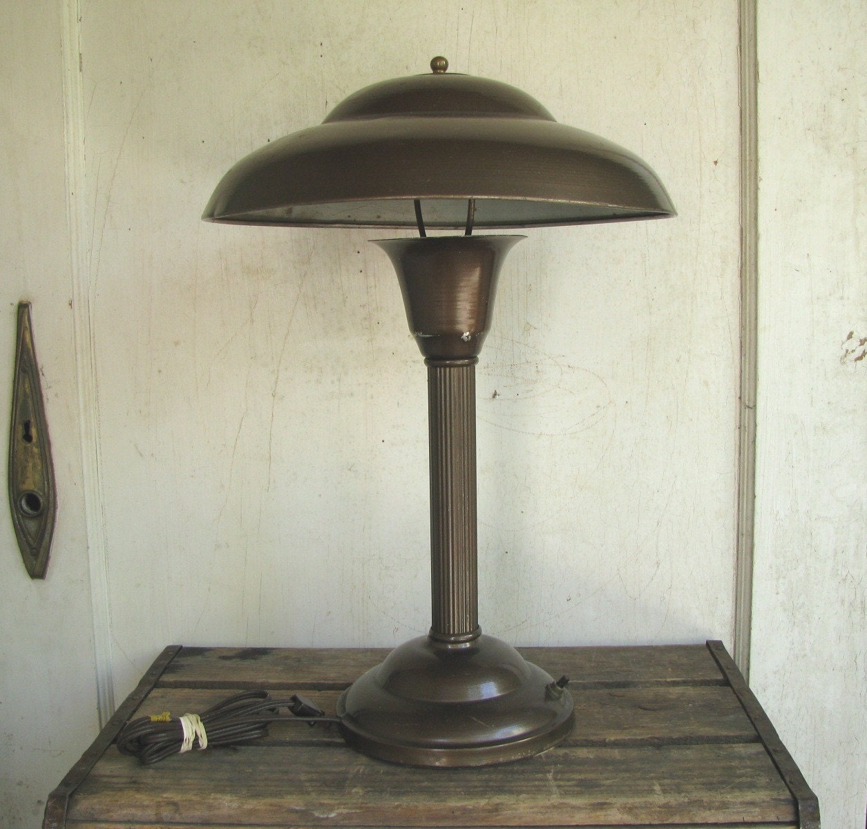 1940s metal table lamp with metal shade by littlebyrdvintage