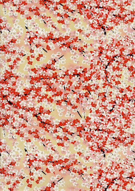 Items similar to Red Pink and White Cherry Blossom Japanese Yuzen Chiyogami Washi Paper Sheet 23