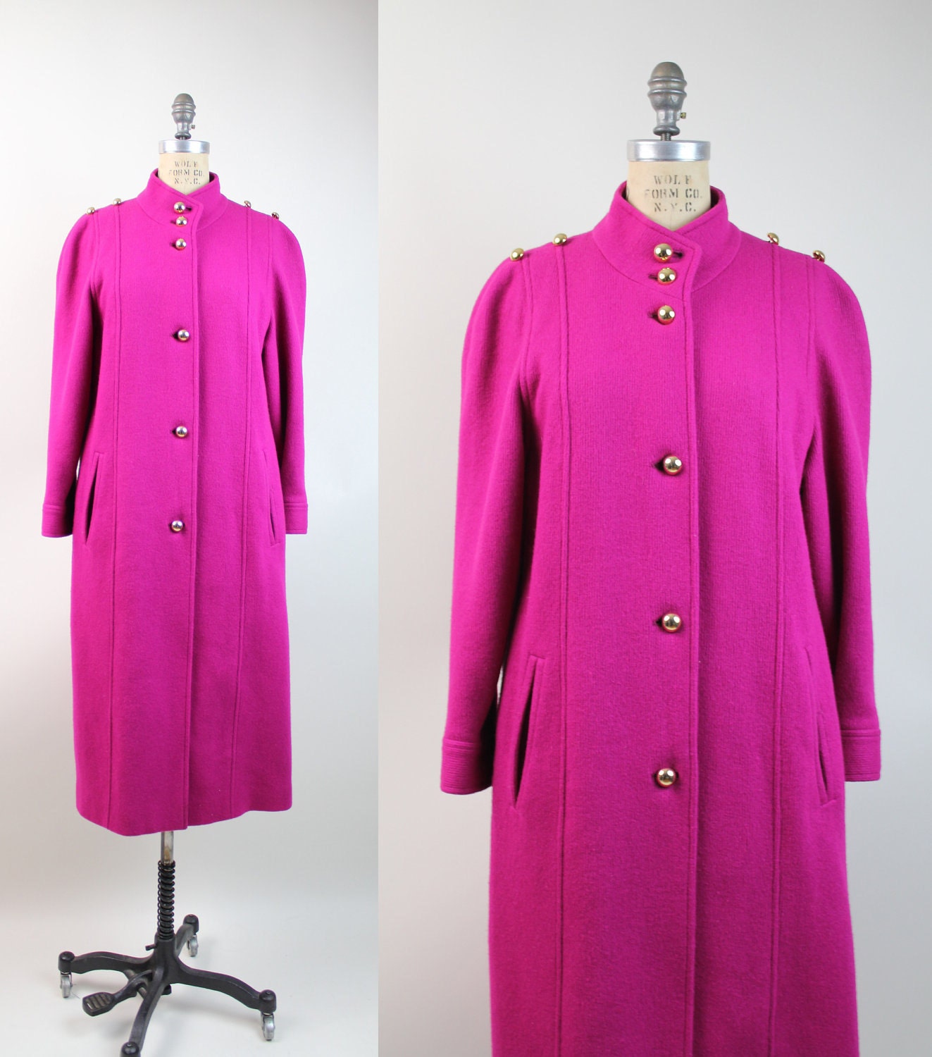 s a l e . . 80s vintage wool coat / magenta coat / made in