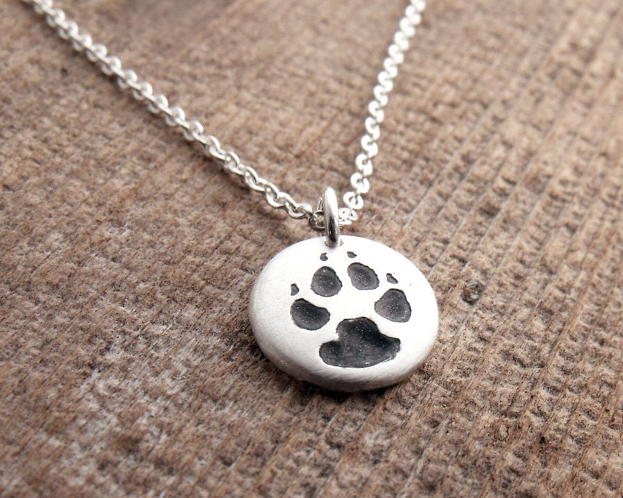Dog paw print necklace silver tiny dog pendant by lulubugjewelry