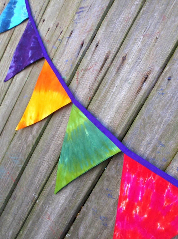 Bunting / Flags / Pennant Strings Tie Dyed Rainbow by giggleberry