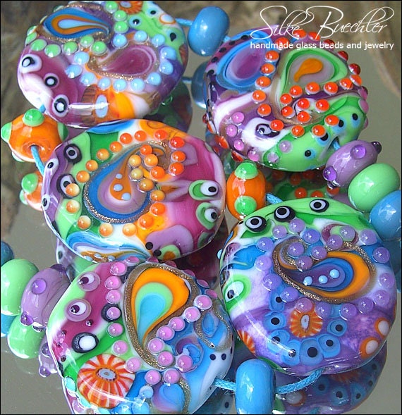 15 Handmade Lampwork Beads SRA Glass Calypsos Beads