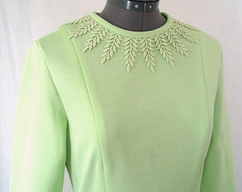 Vintage 1970's Mint Green Party Dress, Size 8 to 10, Small to Medium