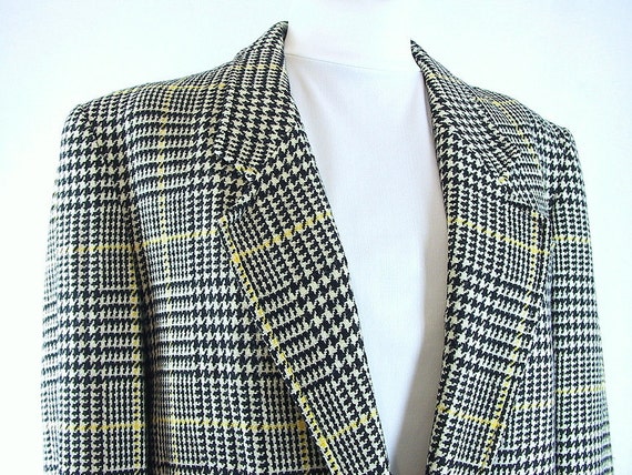 1980s Jacket Black and Yellow Houndstooth Plaid Vintage