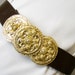Vintage 1980's Brown Leather Belt with Chunky Goldtone Buckle, Modern Size 2 to 12, XS to Large
