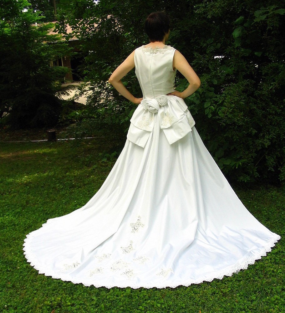 Eco Wedding  Dress  with Detachable  Train  Upcycled Refashioned