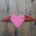 Vintage Reclaimed Upcycled Red and Pink Heart & Wing Tin Necklace on Sterling Silver Chain, Gifts under 30, Gifts for Her, Ready to Ship
