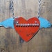 Vintage Reclaimed Upcycled Red and Blue Heart & Wing Tin Necklace on Sterling Silver Chain, Gifts under 35, Gifts for Her, Ready to Ship