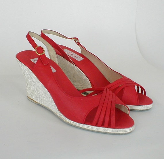 red slingback wedges