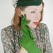 40s Green Suede Leather 3-Button Length Gloves - 6 3/4