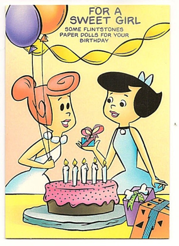 Vintage Flintstones Birthday PaperDolls Card by Vintage4U on Etsy