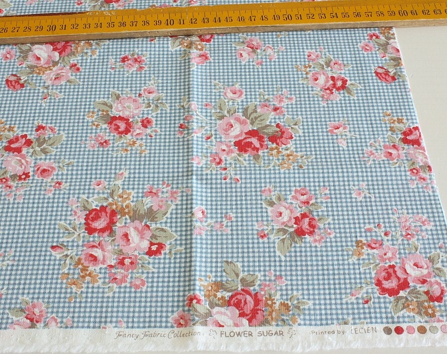 japanese cotton fabric lecien shabby chic roses on blue japanese cotton fabric lecien shabby chic roses on blue