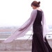 An Indian Garden - silver bells silk chiffon shawl in sakura pink/gray(P1009)