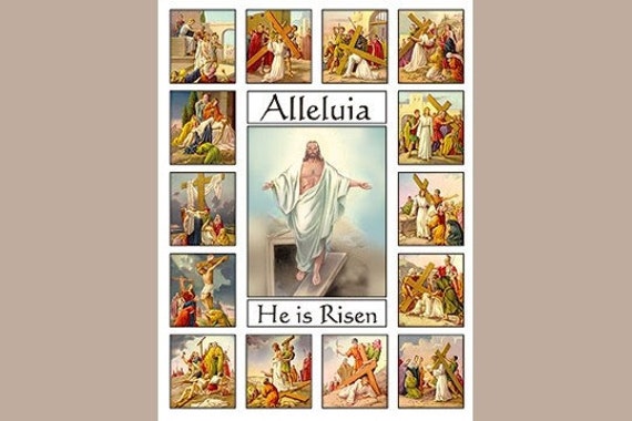 Full Color Stations of the Cross stickers 4 Sheets