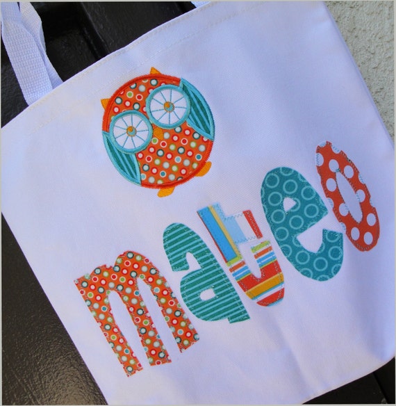 Items similar to Personalized Tote Bag with Applique Owl Made Custom