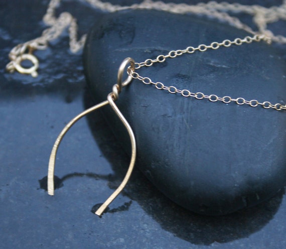Items similar to Wishbone Necklace, Gold Wishbone Necklace, Hand Forged ...