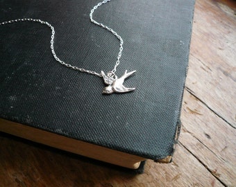 Tiny Silver Sparrow Necklace in Sterling Silver - Silver Bird Necklace, Little Sparrow Necklace, Solid Sterling Silver Bird Necklace